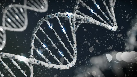 Lysande vit DNA-spiral mot mörk bakgrund