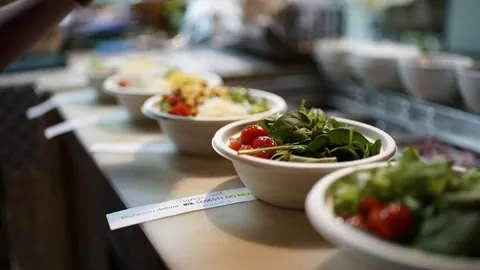 Rad av skålar med olika sallader
